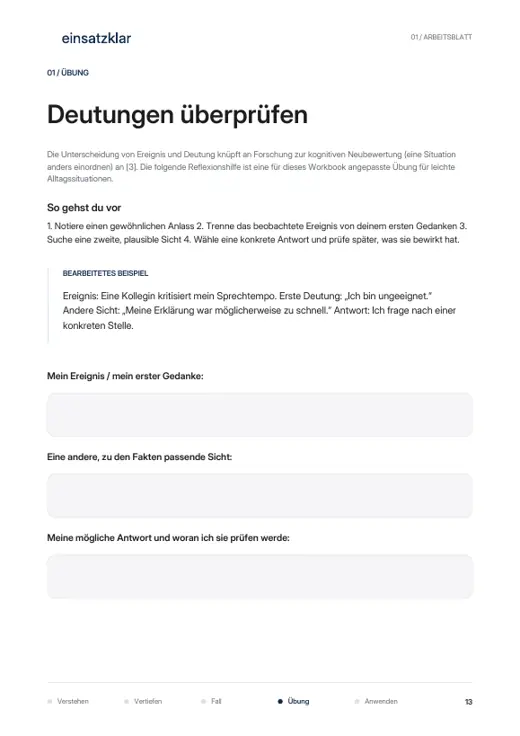 Workbook-Seite: Arbeitsblatt mit Feldern zum Ausfüllen